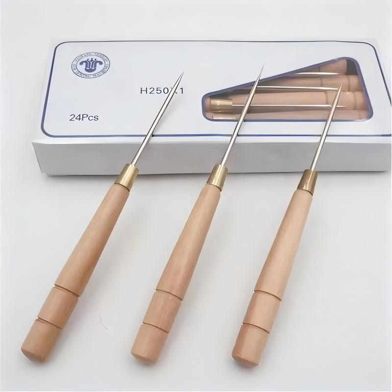 Leatherwork Awl - 3-delige priemgereedschap met houten handvat, lederen