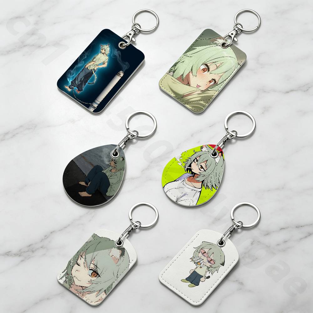 Leatherwork Keychain - Yani C-Chainsmoker Yanineko Cat sleutelhanger voor